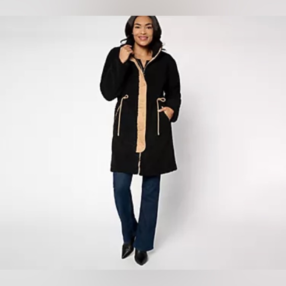Dennis Basso Petite Sherpa & Sueded Jacket w/Drawstring PL
